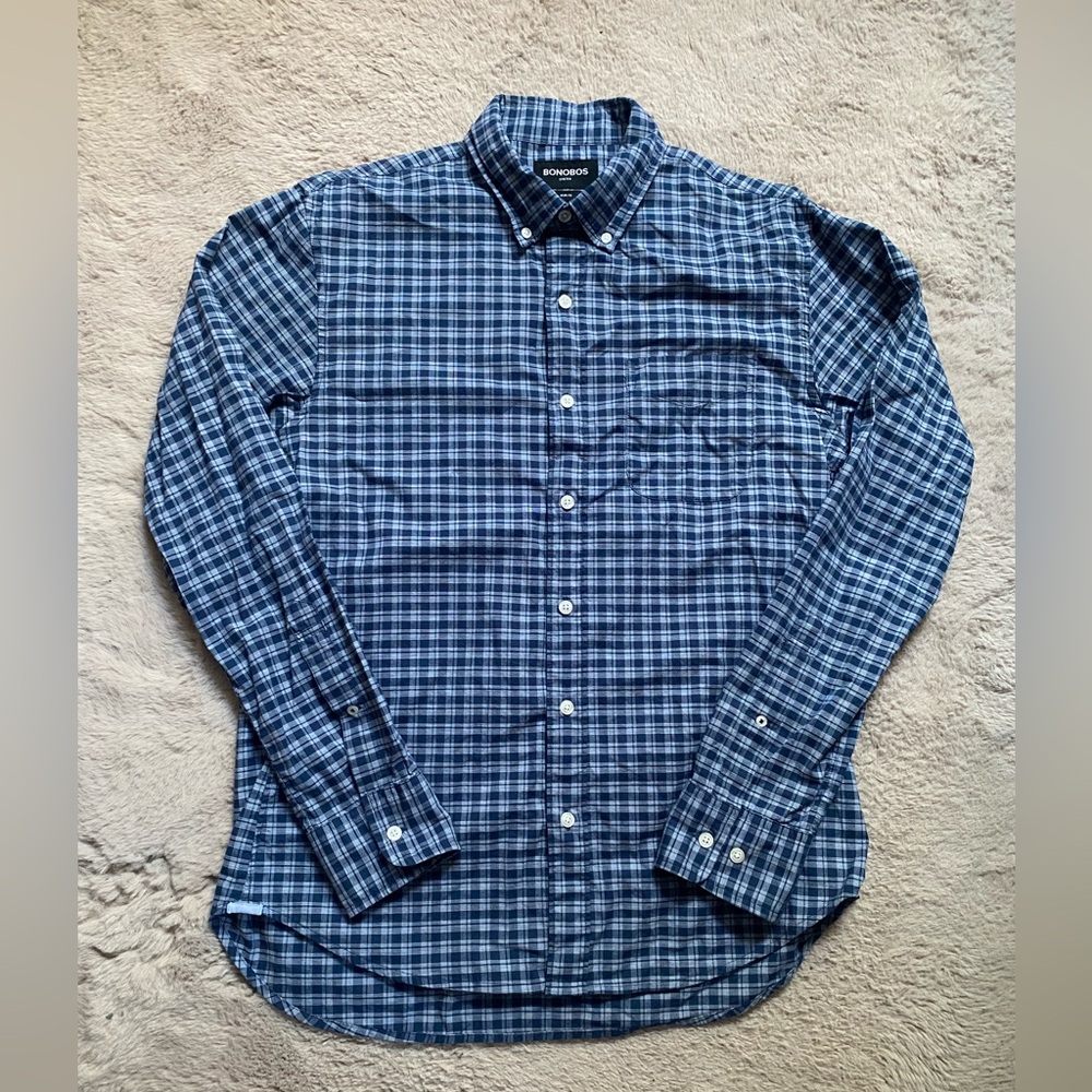 Bonobos Navy Checkered Button Down Shirt